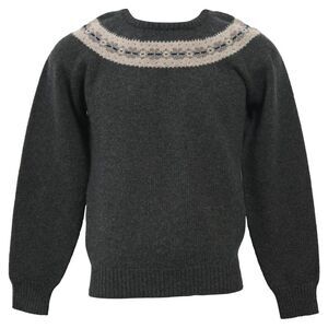 Jil Sander Knitted Chest Pattern Detail Crewneck Sweater in Grey Wool